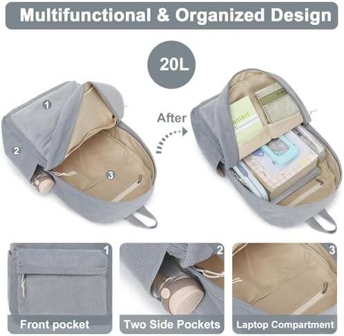School Backpack for Teen Girls Bookbags Elementary High School Corduroy Laptop Bags Women Travel Daypacks