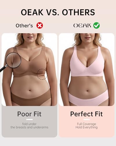 OEAK Womens Deep V Bras Wireless Comfortable Bra Supportive No Underwire Bras Tshirt Push Up Bralettes Plunge Seamless Bra