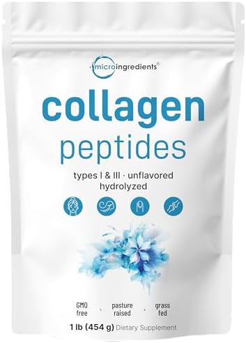 Micro Ingredients Bovine Collagen Peptides Powder, 1lb | Type I & III + Natural Protein | Grass-Fed Bovine Source | Unflavored | Supports Skin, Joint & Bone Health | Paleo, Non-GMO