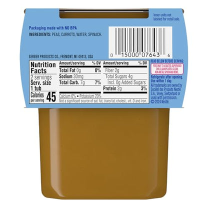 Gerber 2nd Foods Pea, Carrot & Spinach Pureed Baby Food, 4 Ounce Tubs, 2 Count (Pack of 8)