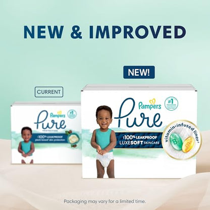 Pampers Pure Protection Baby Diapers, Size 3 (16-28 lbs), 168 Count, Up to 100% Leakproof, Premium Plant-Based Skin Protection, Hypoallergenic Soft Diapers