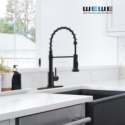 Kitchen Faucets with Pull Down Sprayer Commercial Industrial Stainless Steel Single Handle Single Hole Spring Farmhouse RV Sink Faucet, Matte Black Kitchen Faucet for Laundry Utility Room Sink