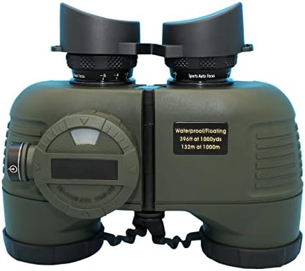Hooway 7x50 HD Waterproof Military Marine Binoculars w/Internal Rangefinder & Compass for,Bird Watching,Boating and More(Army Green) …