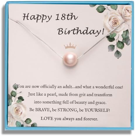 Sereney Birthday Gifts for Girls Women, Sterling Silver Pearl Necklace as 7 9 10 11 13 15 16 18 21 30 40 50 60 Year Old Birthday Gifts, Single Pearl Necklace as Bday Gifts for Friends