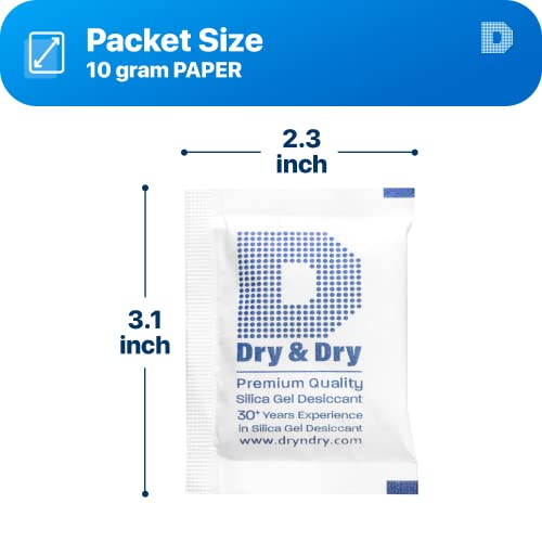 Dry & Dry 10 Gram [100 Packets] Silica Gel Packets Silica Gel Desiccants, Silica Gel Packs - Rechargeable (Food Safe) Silica Gel Packets, Silica Packets