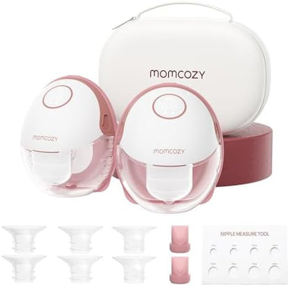 Momcozy Breast Pump Hands Free Mobile Style | M6, Wearable Breastfeeding Pump Ideal Rhythm for More Milk, DoubleFit Flange More Fit & Discreet with 3 Modes & 9 Levels, 24mm - 2 Pack Cozy Red