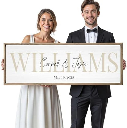 Wedding Gifts for Couples 2025, Custom Wood Sign for Bridal Shower Gift, Engagement Gift, Newlywed Gift, Personalized Framed Last Name Sign with Established Date for Home