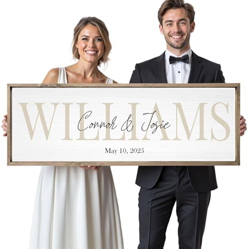 Wedding Gifts for Couples 2025, Custom Wood Sign for Bridal Shower Gift, Engagement Gift, Newlywed Gift, Personalized Framed Last Name Sign with Established Date for Home