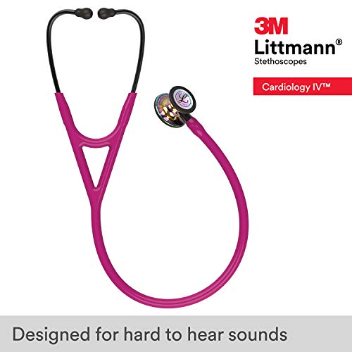 3M Littmann Cardiology IV Diagnostic Stethoscope, 6241, More Than 2X as Loud, Weighs Less, Stainless Steel High Polish Rainbow-Finish Chestpiece, 27" Raspberry Tube, Smoke Stem, and Headset