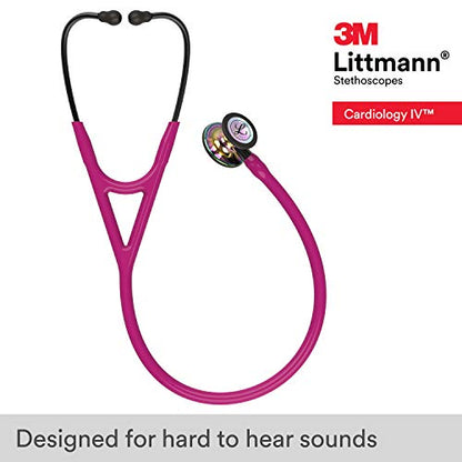 3M Littmann Cardiology IV Diagnostic Stethoscope, 6241, More Than 2X as Loud, Weighs Less, Stainless Steel High Polish Rainbow-Finish Chestpiece, 27" Raspberry Tube, Smoke Stem, and Headset