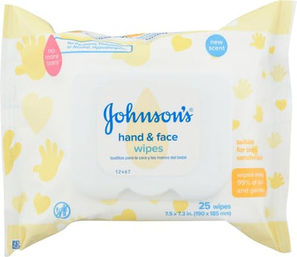 Johnson's Baby Hand & Face Baby Sanitizing Cleansing Wipes for Travel and On-The-Go, No More Tears Formula, Paraben and Alcohol Free, 25 ct, Case of 4