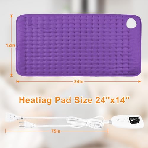 Heating Pad-Electric Heating Pads for Back,Neck,Abdomen,Moist Heated Pad for Shoulder,Knee,Hot Pad for Arms and Legs,Dry&Moist Heat & Auto Shut Off(Purple, 12''×24'')