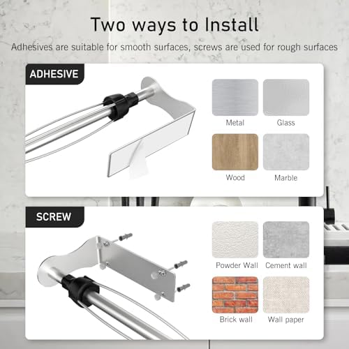 SetSail Paper Towel Holder, 2 Packs Single Hand Operable Paper Towel Holder Under Cabinet with Adjustable Damper Easy Tear Wall Mount Self-Adhesive or Drilled for Kitchen Bathroom, Silver