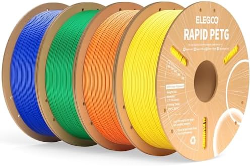 ELEGOO Rapid PETG Filament 1.75mm Bundle 4KG, High Speed 30-600mm/s 3D Printer Filament Accuracy +/- 0.02 mm, 1kg Cardboard Spool(2.2lbs) Fits for Most FDM 3D Printers(Blue,Green,Orange,Yellow)