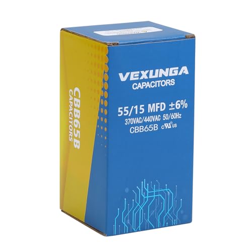 55/15 uF 55+15 MFD 370VAC or 440VAC Dual Run Start Round A/C Capacitor CBB65 Air Conditioner Capacitors for AC Unit Fan Motor Start or Heat Pump or Condenser Straight Cool