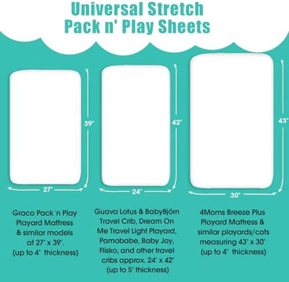 Pack n Play Sheets, BROLEX 2 Pack Mini Crib Sheets,Stretchy Portable Fitted Playard Sheet Set, Convertible Playard Mattress Cover,Ultra Soft Breathable Material,Elephant Rabbit