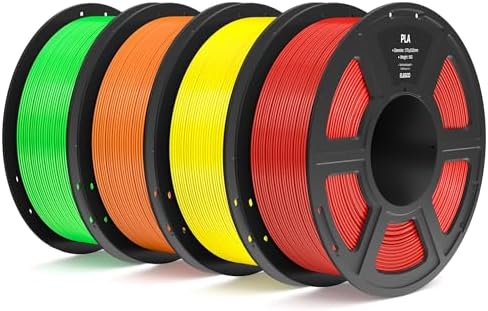 ELEGOO PLA Filament 1.75mm Bundle 4KG, 3D Printer Filament Dimensional Accuracy +/- 0.02mm, 4pcs 1kg Spool(2.2lbs) Fit Most FDM 3D Printers (True Red, Yellow, Orange, Neon Green)