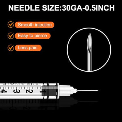 100 Pack 1ml Syringes with Needle-30Ga 0.5 Inch, Individually Sealed Packaging