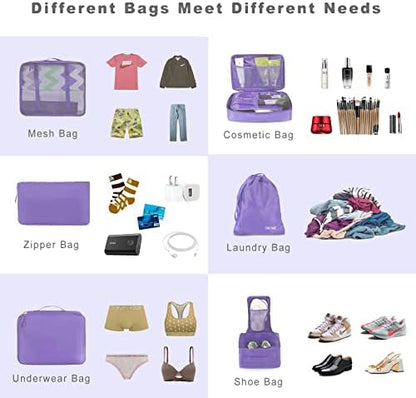 BAGAIL 8 Set Packing Cubes Luggage Packing Organizers for Travel Accessories-Light Purple