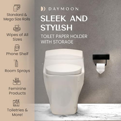 Day Moon™ Matte Black Toilet Paper Holder with Shelf, Wipe Holder for Bathroom Flushable Wipes Dispenser Toilet Paper and Wipes Holder Toilet Paper Holder with Storage