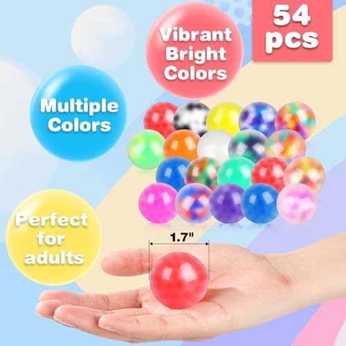 54Pack Stress Balls, Squishy Squeeze Balls Bulk Fidget for Adults Squishy Balls Stress Relief Balls, Stress Balls for Adults, Party Favors, Goodie Bag Stuffers