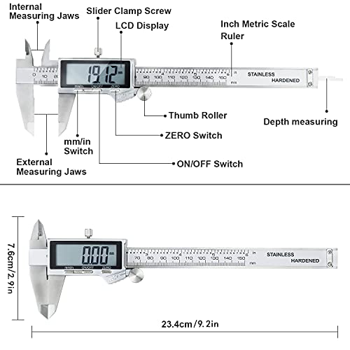 Digital Caliper, IP54 Waterproof Stainless Steel Caliper Measuring Tool, Vernier Caliper with Huge LCD Screen, Auto - Off Feature, Inch and Millimeter Conversion (6 Inch /150 mm)