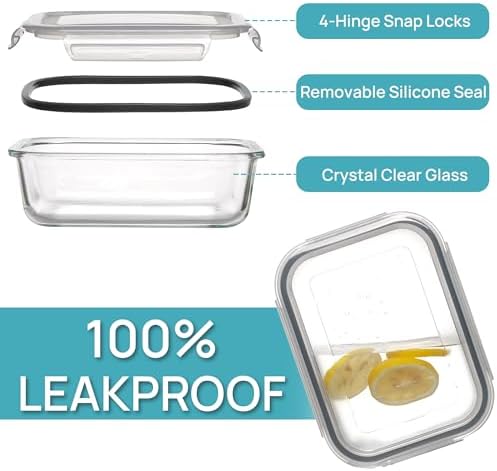 Vtopmart 5Pack 22oz Glass Storage Containers with Lids, Glass Meal Prep Food Container Sets with Snap Airtight Lids for Microwave, Oven, Freezer and Dishwasher