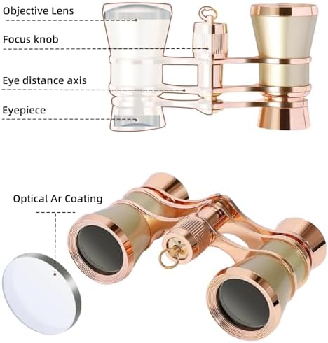 Opera Glasses Binoculars, Theatre Binoculars, 3X25, Metal Material, Vintage and Refined, with Adjustable Handle for Adults Kids Women in Musical Concert Cinema.