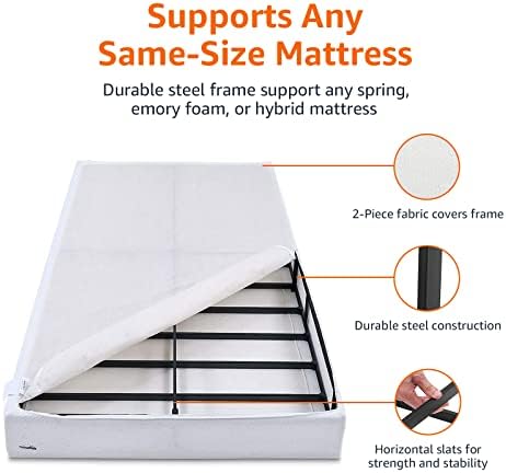 Amazon Basics Smart Box Spring Bed Base, 5-Inch Height Mattress Foundation, Tool-Free Easy Assembly, Queen, 79"L x 59.5"W x 5"H, White