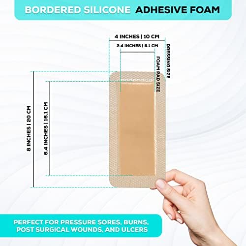 MedVanceTM Silicone - Bordered Silicone Adhesive Foam Dressing Size 4”X8” (2.4"x 6.4" Pad) 10 Pack