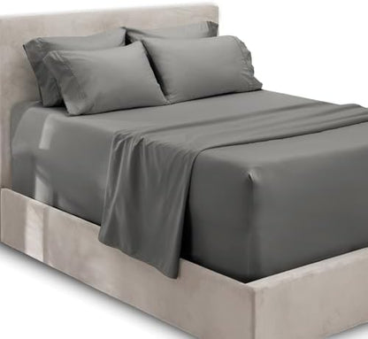 Hearth & Harbor Extra Deep Pocket King Size Sets - Fits Mattress 18-24 Inches Deep - Extra Deep Pocket Sheets - 6 Piece King Size - King - Grey Sheets