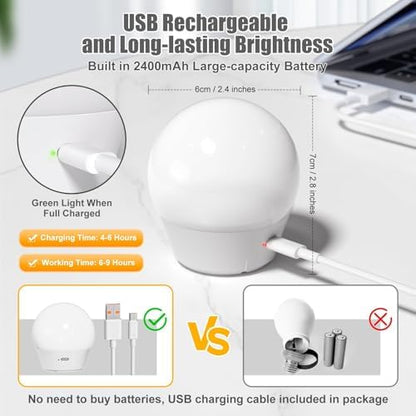 Brightown E26 Rechargeable Light Bulb with Remote and Timer, Battery Backup Bulb for Sconces and Lamps, Magnetic Bulbs for Non-Hardwired Fixture, 3 Color Temperatures + 9 RGB Colors, Dimmable, 2 Pack