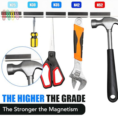 MIKEDE Heavy Duty Magnets, 12 Pack Strong Neodymium Magnets Heavy Duty Bar Magnet with Double-Sided Adhesive,Powerful Small Rare Earth Magnet for Fridge, Garage,Kitchen - 2.36 x 0.39 x 0.12in(N25)