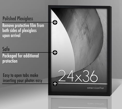 Americanflat 24x36 Poster Frame with Polished Plexiglass - Streamline Collection - Thin Border Picture Frame for Wall Display - Hanging Hardware Included - Black