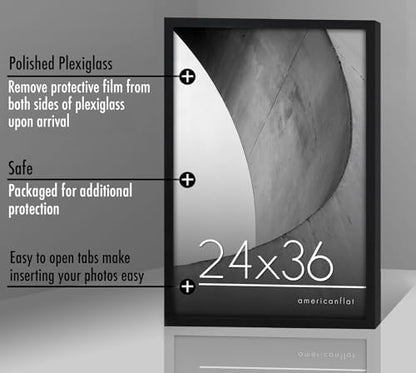 Americanflat 24x36 Poster Frame with Polished Plexiglass - Streamline Collection - Thin Border Picture Frame for Wall Display - Hanging Hardware Included - Black