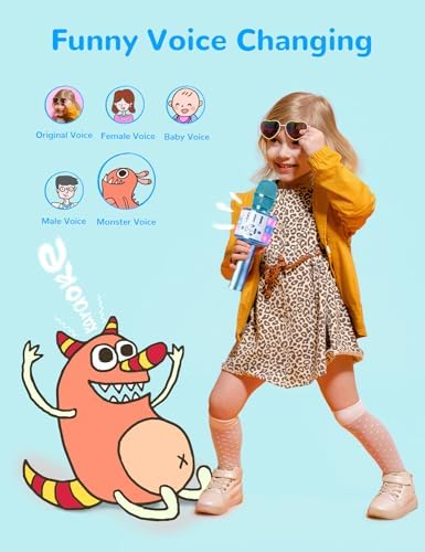 Amazmic Kids Karaoke Microphone Machine Toys for Girls Bluetooth Microphone with LED Light, Birthday Gift for Girls Boys 3 4 5 6 7 8 9 10 11 12 Year Old Kids Toys(Blue)