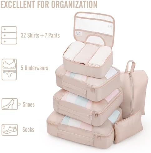Veken 8 Set Packing Cubes for Travel, Beach Vacation Essentials Accessories for Cruise Ship, Suitcase Organizer Bags for Luggage with Hanging Toiletry & Shoe Bag, Birthday Gifts for Women Mom Her