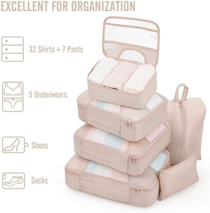Veken 8 Set Packing Cubes for Travel, Beach Vacation Essentials Accessories for Cruise Ship, Suitcase Organizer Bags for Luggage with Hanging Toiletry & Shoe Bag, Birthday Gifts for Women Mom Her