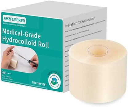 Upadated Hydrocolloid Bandages,2in*5ft Hydrocolloid Roll for Wound Care,Medical-Grade Hydrocolloid Patch Bandages with Self-Adhesive, Flexible & Waterproof DIY Size & Shape (2in*16ft)