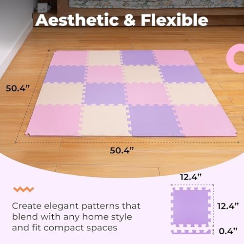 MioTetto Foam Floor Tiles for Kids - Non-Toxic Soft Comfortable Baby Play Mat, Thick Tummy Time Mat, Interlocking Foam Tiles for Development & Crawling, Soft Cushioned Play mat for Babies 6-12 Months
