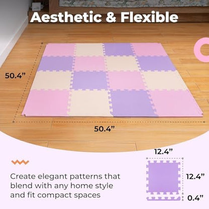 MioTetto Foam Floor Tiles for Kids - Non-Toxic Soft Comfortable Baby Play Mat, Thick Tummy Time Mat, Interlocking Foam Tiles for Development & Crawling, Soft Cushioned Play mat for Babies 6-12 Months