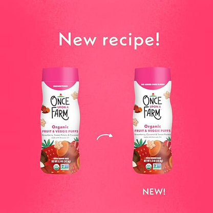 Once Upon A Farm Strawberry, Coconut & Sweet Potato Puffed Sorghum Snack, Fruit & Veggie Puffs, Non GMO, 1.5 Ounces (Pack Of 6)