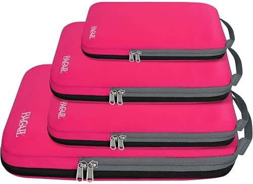 BAGAIL 4 Set/6 Set/8 Set Compression Packing Cubes Travel Accessories Expandable Packing Organizers (Cloth Pattern, 4-Fuchsia)