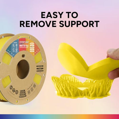 OVERTURE Matte PLA 3D Printer Filament 1.75mm, Matt Surface & Low Warping Filament 1kg Spool (2.2 lbs), Accuracy +/- 0.02 mm, Fit Most FDM Printers (Matte Yellow)