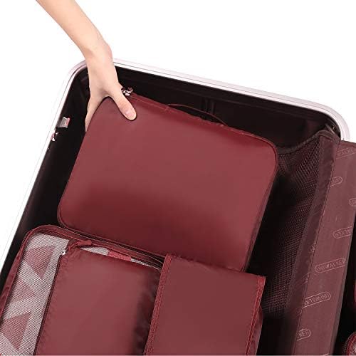 BAGAIL 8 Set Packing Cubes Luggage Packing Organizers for Travel Accessories-Wine Red