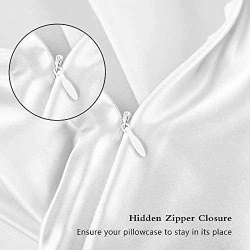 Silk Pillow Cases 2 Pack, Mulberry Silk Pillowcases Standard Set of 2, Health, Smooth, Anti Acne, Beauty Sleep, Both Sides Natural Silk Satin Pillow Cases for Women 2 Pack with Zipper for Gift,White