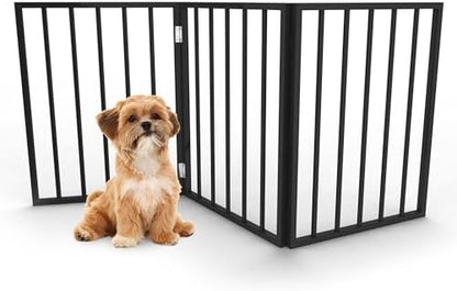 Pet Gate - 3-Panel Indoor Foldable Dog Fence for Stairs, Hallways, or Doorways - 54x24-Inch Wood Freestanding Dog Gates by PETMAKER (Black)