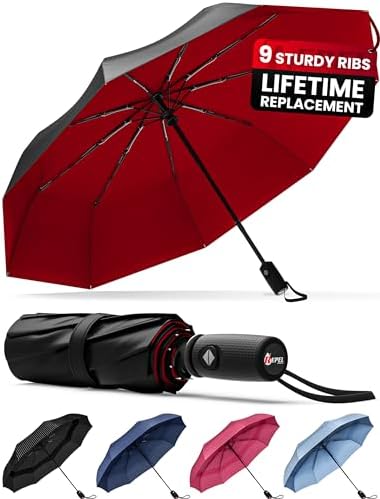 REPEL Windproof Travel Umbrella - Compact & Withstands Winds up to 85MPH , Strongest Premium Auto Folding Umbrella for Rain and Sun - Durable, Light & Portable for Women & Men , Fits Backpack & Cars