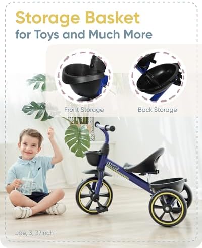 KRIDDO Kids Tricycles Age 24 Month to 4 Years, Toddler Kids Trike for 2.5 to 5 Year Old, Gift Toddler Tricycles for 2-4 Year Olds, Trikes for Toddlers, Blue