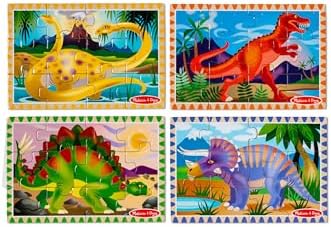 Melissa & Doug Dinosaurs 4-in-1 Wooden Jigsaw Puzzles in a Storage Box (48 pcs) - FSC Certified